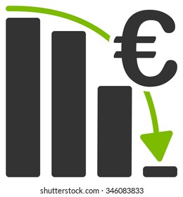 Euro Epic Fail Crisis vector icon. Style is bicolor flat symbol, eco green and gray colors, rounded angles, white background.