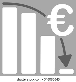 Euro Epic Fail Crisis vector icon. Style is bicolor flat symbol, dark gray and white colors, rounded angles, silver background.