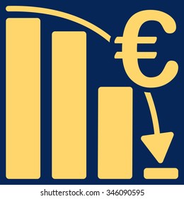 Euro Epic Fail Crisis vector icon. Style is flat symbol, yellow color, rounded angles, blue background.