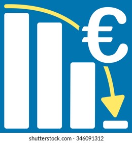 Euro Epic Fail Crisis vector icon. Style is bicolor flat symbol, yellow and white colors, rounded angles, blue background.