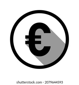 Euro European Currency Money Sign in a Circle Icon with 3D Shadow Effect. Vector Image.