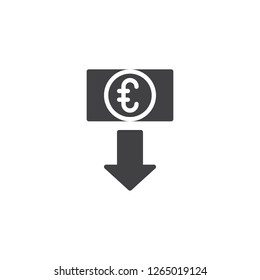 Euro exchange rate vector icon. filled flat sign for mobile concept and web design. Euro money with down arrow simple solid icon. Symbol, logo illustration. Pixel perfect vector graphics