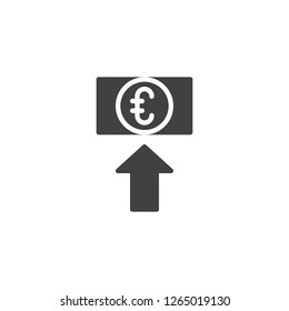Euro exchange rate vector icon. filled flat sign for mobile concept and web design. Euro money with up arrow simple solid icon. Symbol, logo illustration. Pixel perfect vector graphics