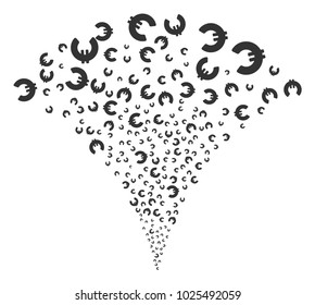 Euro explosion fountain. Vector illustration style is flat iconic symbols. Object fountain organized from random design elements as euro fireworks.