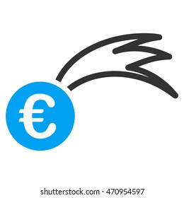 Euro Falling Meteor icon. Vector style is bicolor flat iconic symbol with rounded angles, blue and gray colors, white background.