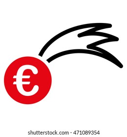 Euro Falling Meteor icon. Vector style is bicolor flat iconic symbol with rounded angles, intensive red and black colors, white background.