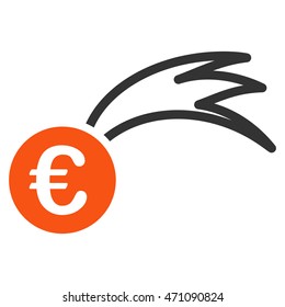 Euro Falling Meteor icon. Vector style is bicolor flat iconic symbol with rounded angles, orange and gray colors, white background.