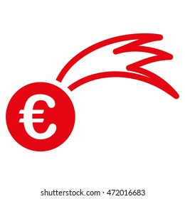 Euro Falling Meteor icon. Vector style is flat iconic symbol with rounded angles, red color, white background.