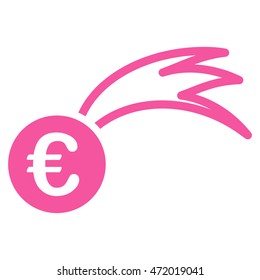 Euro Falling Meteor icon. Vector style is flat iconic symbol with rounded angles, pink color, white background.