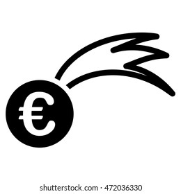 Euro Falling Meteor icon. Vector style is flat iconic symbol with rounded angles, black color, white background.