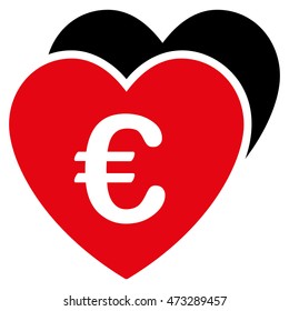Euro Favorites Hearts icon. Vector style is bicolor flat iconic symbol, intensive red and black colors, white background.