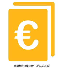 Euro File vector icon. Style is flat symbol, yellow color, rounded angles, white background.