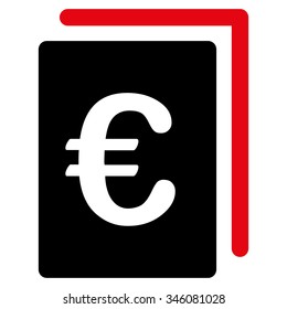 Euro File vector icon. Style is bicolor flat symbol, intensive red and black colors, rounded angles, white background.
