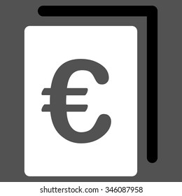 Euro File vector icon. Style is bicolor flat symbol, black and white colors, rounded angles, gray background.