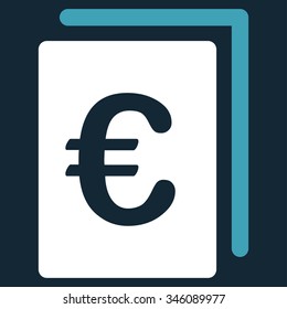 Euro File vector icon. Style is bicolor flat symbol, blue and white colors, rounded angles, dark blue background.