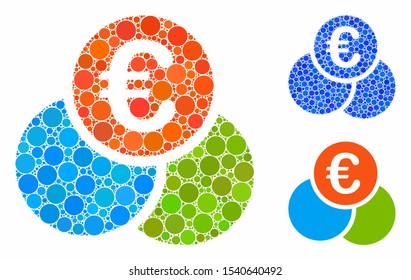 Euro finances composition of small circles in various sizes and color hues, based on euro finances icon. Vector random circles are grouped into blue composition.