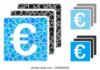 Euro finances mosaic of rugged elements in different sizes and color tones, based on Euro finances icon. Vector humpy elements are organized into mosaic.