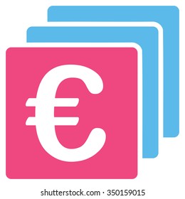 Euro Finances vector icon. Style is bicolor flat symbol, pink and blue colors, rounded angles, white background.