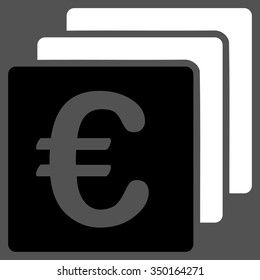 Euro Finances vector icon. Style is bicolor flat symbol, black and white colors, rounded angles, gray background.