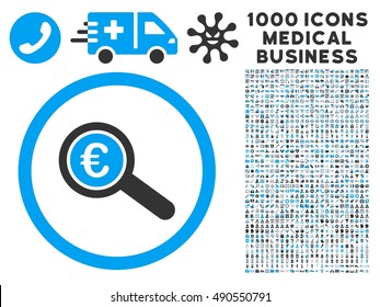 Euro Financial Audit icon with 1000 medical commerce gray and blue vector pictograms. Set style is flat bicolor symbols, white background.