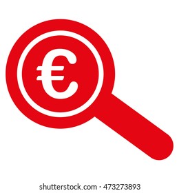 Euro Financial Audit icon. Vector style is flat iconic symbol, red color, white background.