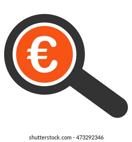 Euro Financial Audit icon. Vector style is bicolor flat iconic symbol, orange and gray colors, white background.
