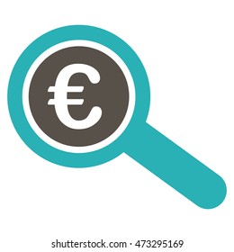 Euro Financial Audit icon. Vector style is bicolor flat iconic symbol, grey and cyan colors, white background.