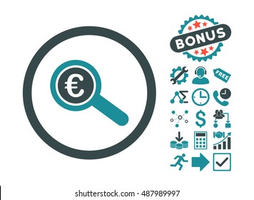Euro Financial Audit pictograph with bonus clip art. Vector illustration style is flat iconic bicolor symbols, soft blue colors, white background.