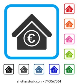 Euro Financial Center icon. Flat gray iconic symbol inside a light blue rounded frame. Black, gray, green, blue, red, orange color versions of Euro Financial Center vector.