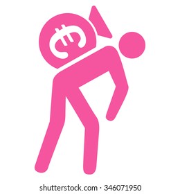 Euro Financial Courier vector icon. Style is flat symbol, pink color, rounded angles, white background.