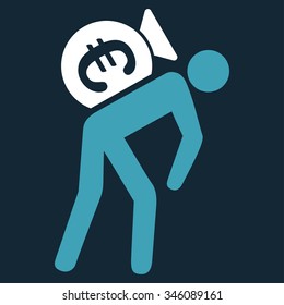 Euro Financial Courier vector icon. Style is bicolor flat symbol, blue and white colors, rounded angles, dark blue background.