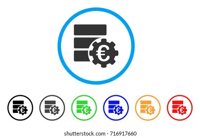 Euro Financial Database Options icon. Vector illustration style is a flat iconic euro financial database options gray rounded symbol inside light blue circle with black, gray, green, blue, red,