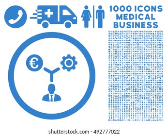 Euro Financial Development icon with 1000 medical business cobalt vector pictographs. Design style is flat symbols, white background.