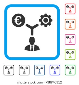 Euro Financial Development icon. Flat grey iconic symbol inside a light blue rounded rectangle. Black, gray, green, blue, red, orange color additional versions of Euro Financial Development vector.