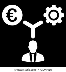 Euro Financial Development icon. Vector style is flat iconic symbol, white color, black background.