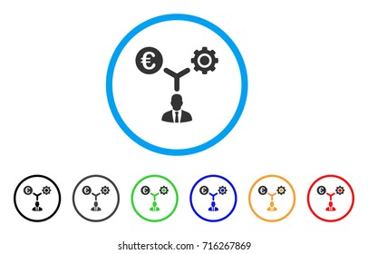 Euro Financial Development icon. Vector illustration style is a flat iconic euro financial development grey rounded symbol inside light blue circle with black, gray, green, blue, red,