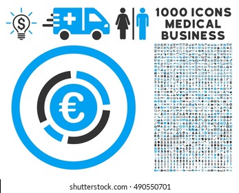 Euro Financial Diagram icon with 1000 medical business gray and blue vector design elements. Design style is flat bicolor symbols, white background.