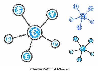 Euro financial network composition of filled circles in various sizes and color tinges, based on Euro financial network icon. Vector filled circles are composed into blue composition.