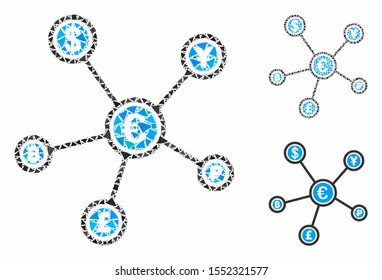 Euro financial network composition of uneven pieces in various sizes and shades, based on Euro financial network icon. Vector joggly pieces are combined into collage.