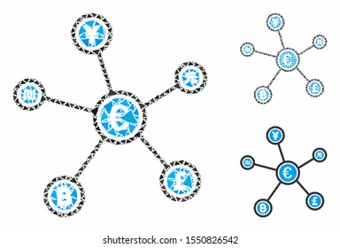 Euro financial network links composition of unequal items in various sizes and color tinges, based on Euro financial network links icon. Vector unequal items are combined into mosaic.