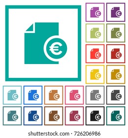 Euro financial report flat color icons with quadrant frames on white background