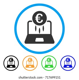Euro Financial Startup icon. Vector illustration style is a flat iconic euro financial startup grey rounded symbol inside light blue circle with black, green, blue, yellow color variants.