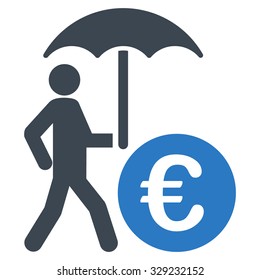 Euro Financial Umbrella vector icon. Style is bicolor flat symbol, smooth blue colors, rounded angles, white background.