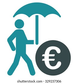 Euro Financial Umbrella vector icon. Style is bicolor flat symbol, soft blue colors, rounded angles, white background.