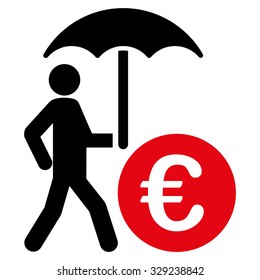Euro Financial Umbrella vector icon. Style is bicolor flat symbol, intensive red and black colors, rounded angles, white background.