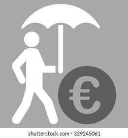 Euro Financial Umbrella vector icon. Style is bicolor flat symbol, dark gray and white colors, rounded angles, silver background.