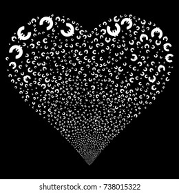 Euro fireworks with heart shape. Vector illustration style is flat white iconic symbols on a black background. Object salute constructed from confetti pictograms.
