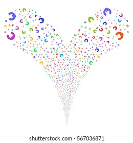 Euro fireworks stream. Vector illustration style is flat bright multicolored iconic symbols on a white background. Object double fountain combined from random pictograms.
