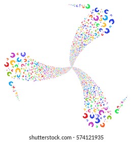 Euro fireworks swirl rotation. Vector illustration style is flat bright multicolored iconic symbols on a white background. Object spiral done from random icons.