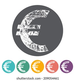 Euro flat icon. Handmade illustration. Acrylic paint and brush used to create texture stroke. Vector.   
